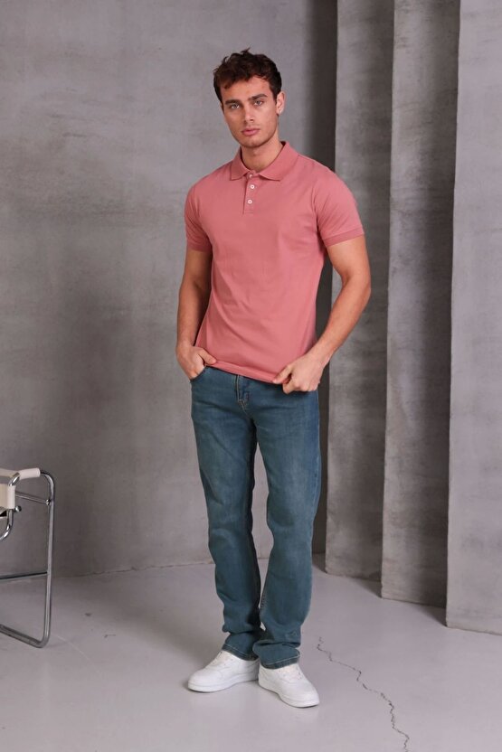 Erkek Slim Fit Pamuklu Yumuşak Doku Nefes Alan Kumaş Yakalı Tişört