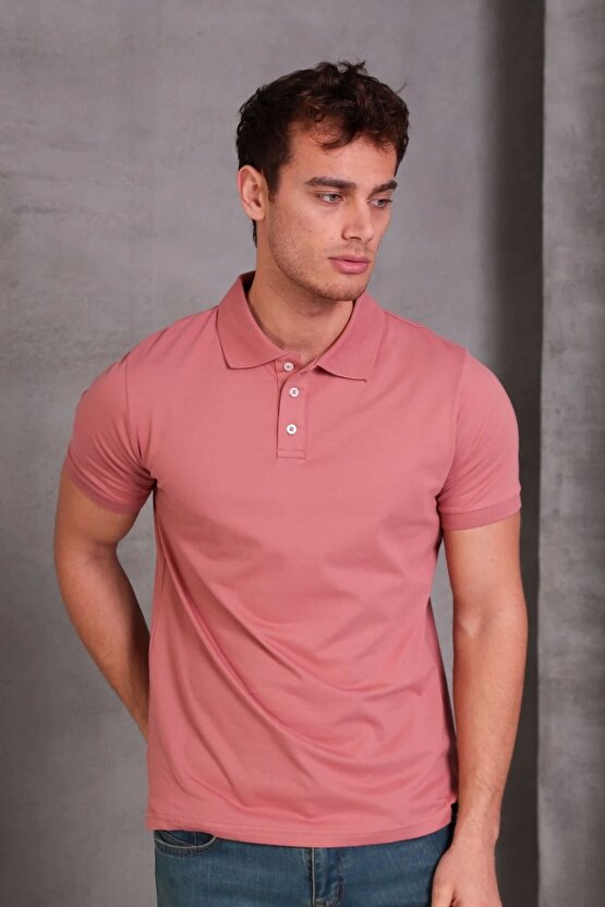 Erkek Slim Fit Pamuklu Yumuşak Doku Nefes Alan Kumaş Yakalı Tişört