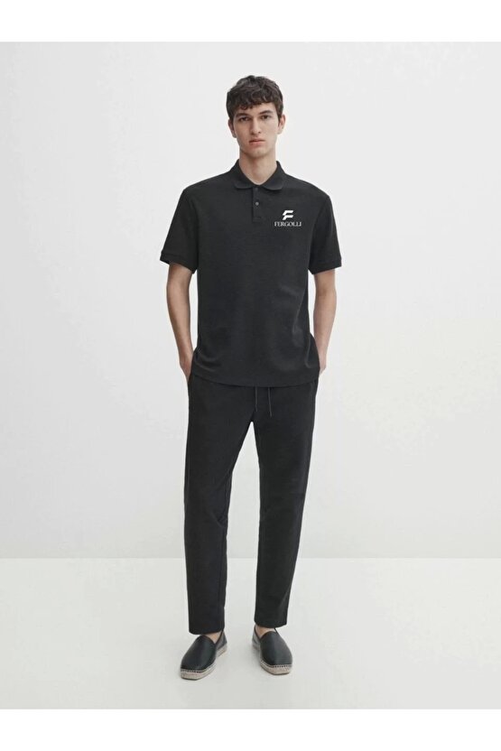 Yakası Düğmeli Yakalı Pike Baskılı T-Shirt - Beyaz