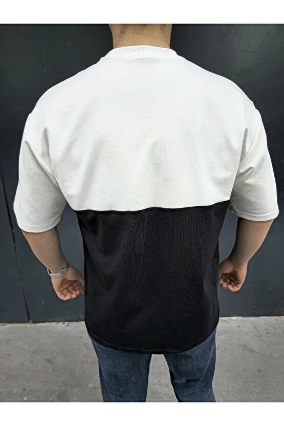 Unisex Torba Cep Detaylı Parçalı T-Shirt - Siyah