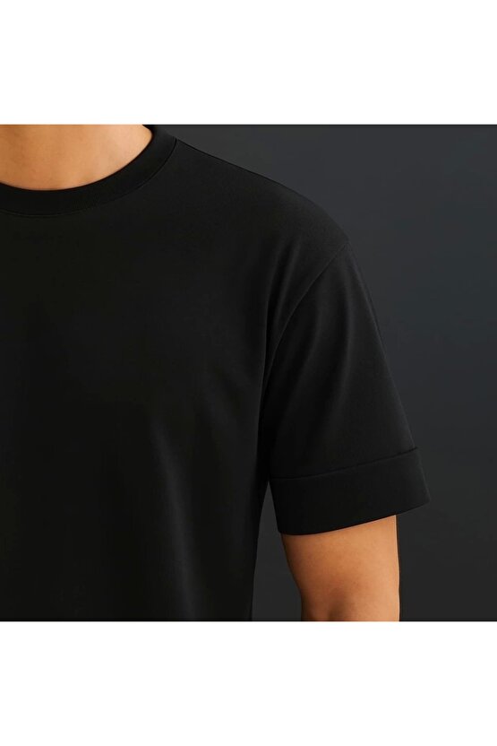 Erkek Basic Oversize Double Face Kumaş Kısa Kollu Tshirt