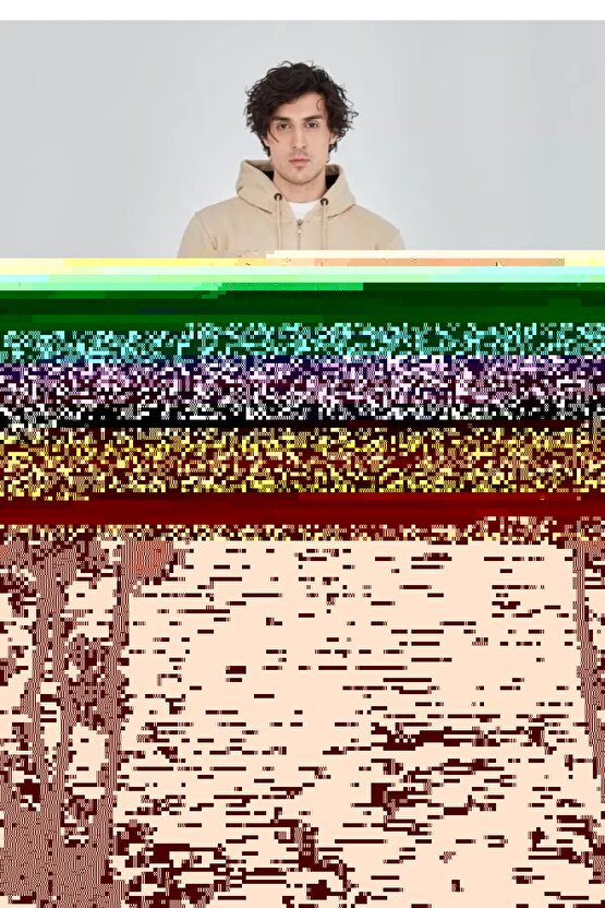 Unisex Tam Fermuarlı Kapşonlu SweatShirt - Bej