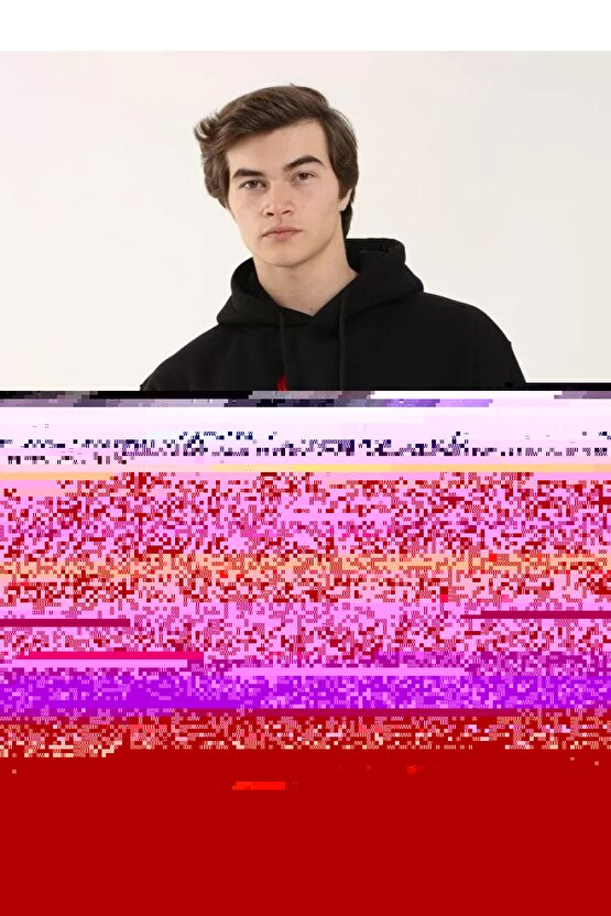 Unisex Baskılı Oversize Üç İplik Kapüşonlu Sweatshirt - Siyah