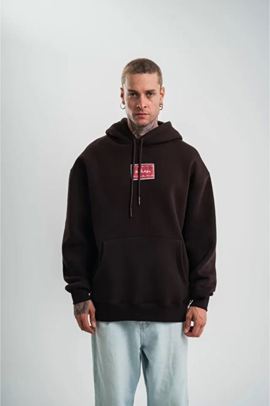 POLIZEI Premium Kalite Unisex Kapşonlu Dijital Patchli SweatShirt - Kahve