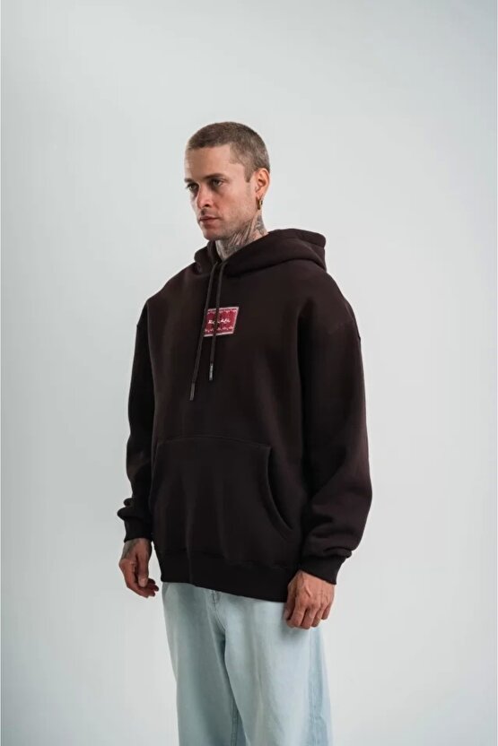 POLIZEI Premium Kalite Unisex Kapşonlu Dijital Patchli SweatShirt - Kahve