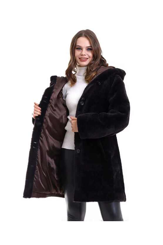 Kadın Reks Kapüşonlu - Kahverengi