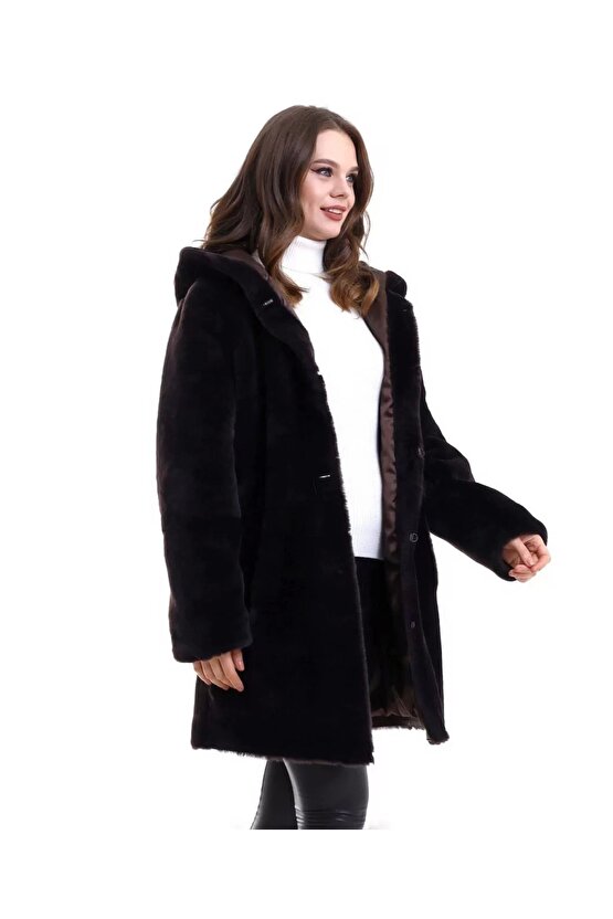 Kadın Reks Kapüşonlu - Kahverengi