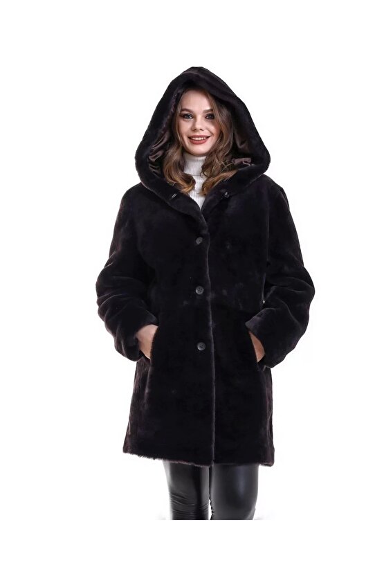 Kadın Reks Kapüşonlu - Kahverengi