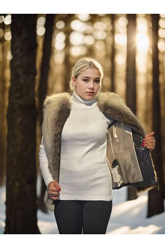 Kadın Kolsuz Hakiki Yelek - Fuşya