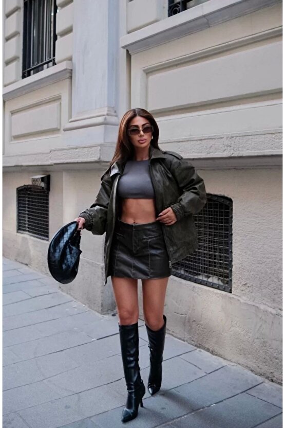 Suni Deri Pilot Ceket