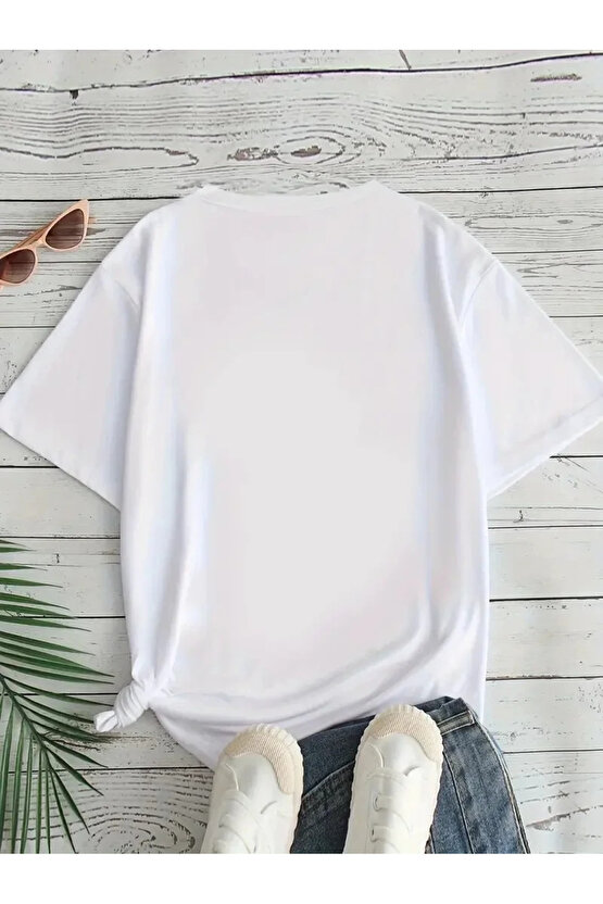 Kadın Beyaz Ive Got Your Back Grafik Tişört - Eğlenceli Çubuk Tasarımlı Oversize Günlük