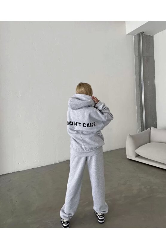 Nakış İşlemeli Üç İplik Sweat Takım- Gri