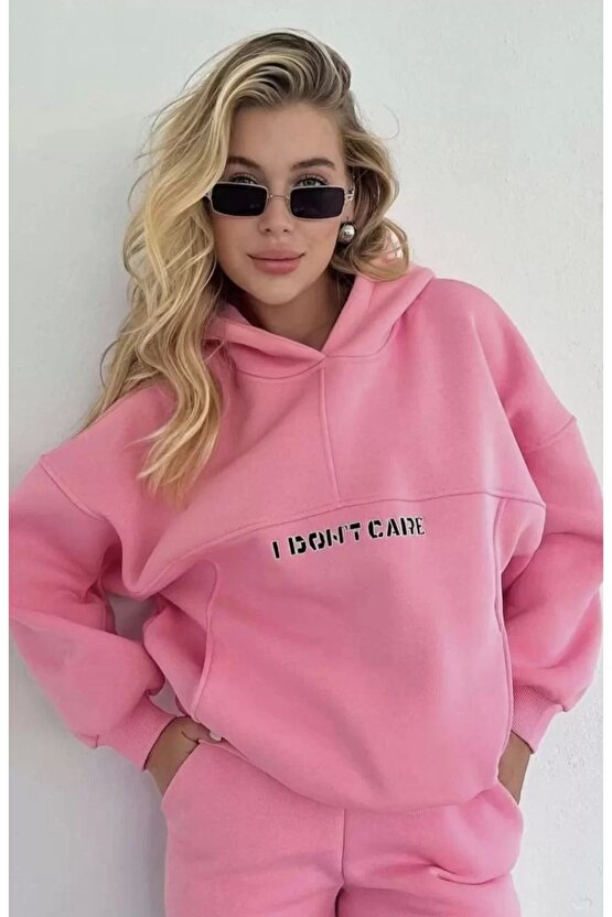 Nakış İşlemeli Üç İplik Sweat Takım- Pembe