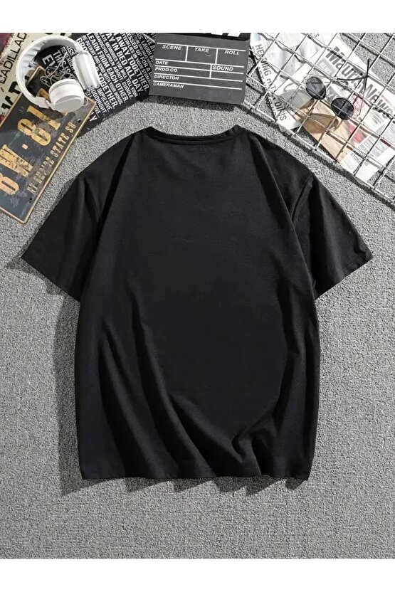 Erkek Dağ Grafikli Tişört, Yaz için Büyük Beden Rahat T-shirt - Siyah