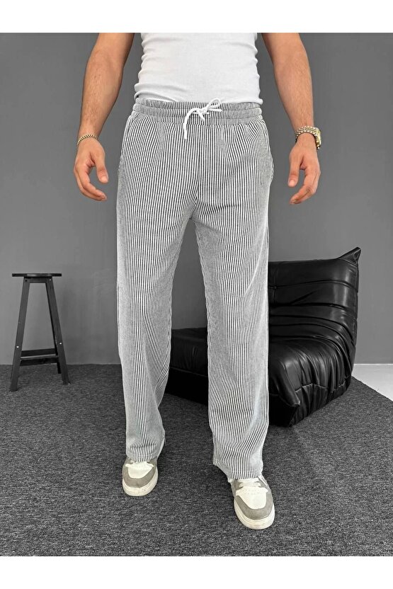 MDB u Yolu Çizgili Cepli Pantalon Gri