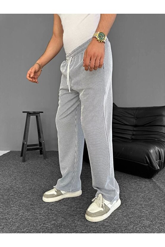 MDB u Yolu Çizgili Cepli Pantalon Gri