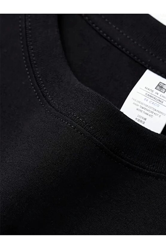 Geniş Kesim Pamuklu Tişört - GANDHI The Project Baskılı, Siyah, Rahat Kesim, Kısa Kollu, Günlük Kı