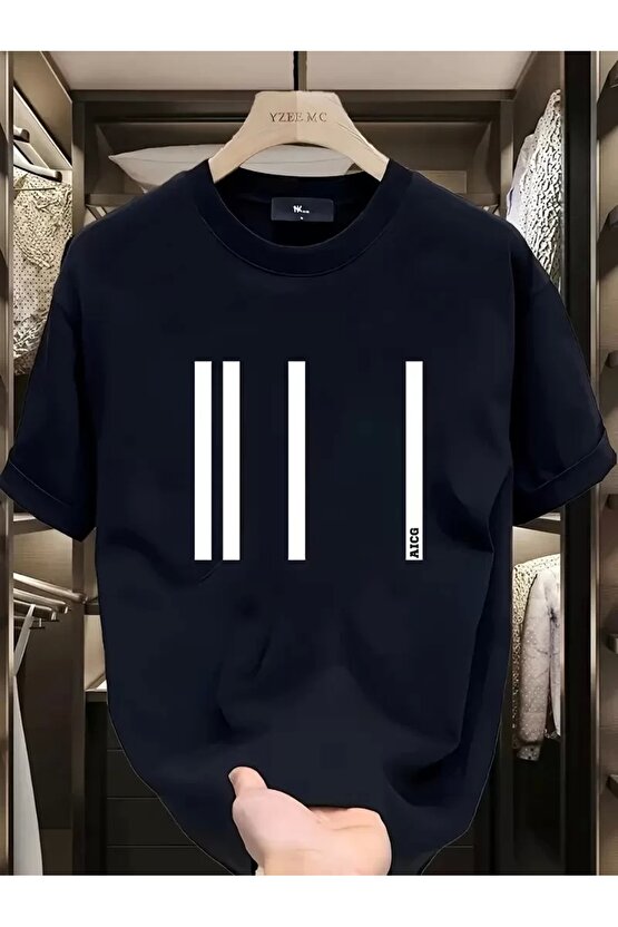 AICG Ön Arka Baskılı Bisiklet Yaka Kadın Oversize Bisiklet Yaka T-shirt - Siyah