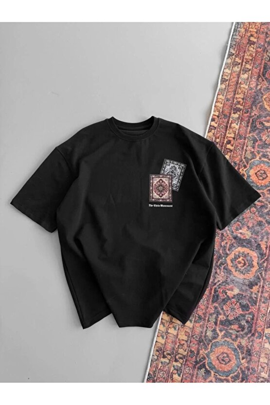 Erkek Baskılı Oversize T-shirt - Siyah