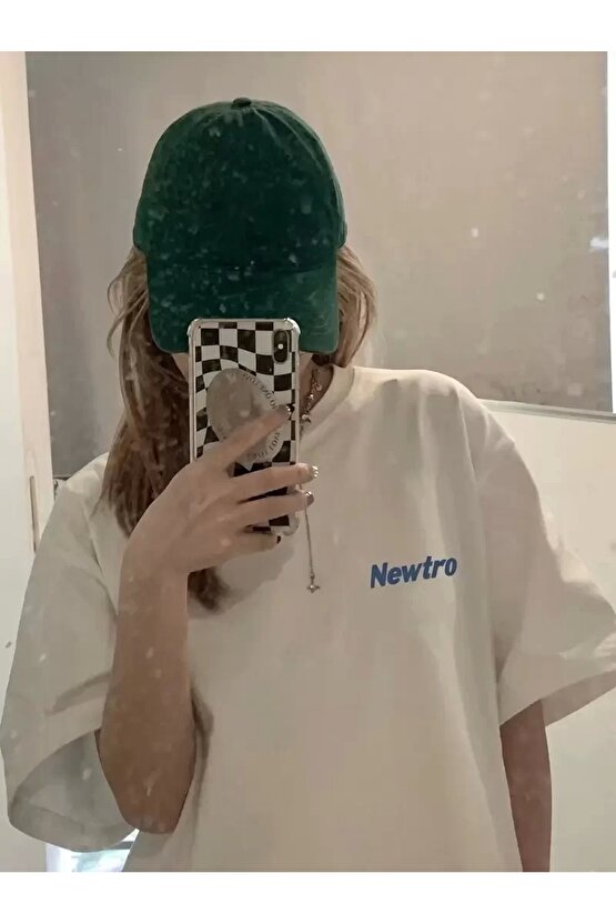Newtro Baskılı Oversize Bisiklet Yaka T-shirt - Beyaz