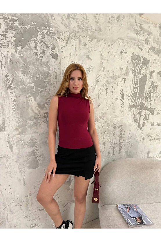 Kadın Kısa kol Badi bluz - Bordo