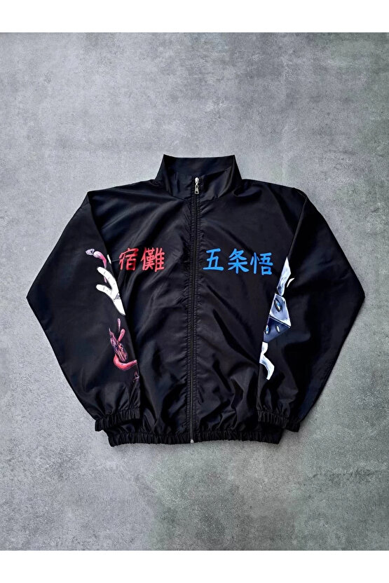 Fermuarlı Dijital Baskılı Rüzgarlık - Siyah