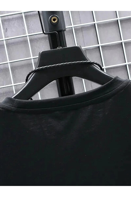 201 Penye Compack FUTRE Baskılı Oversize Kısa Kol Bisiklet Yaka T-shirt - Siyah