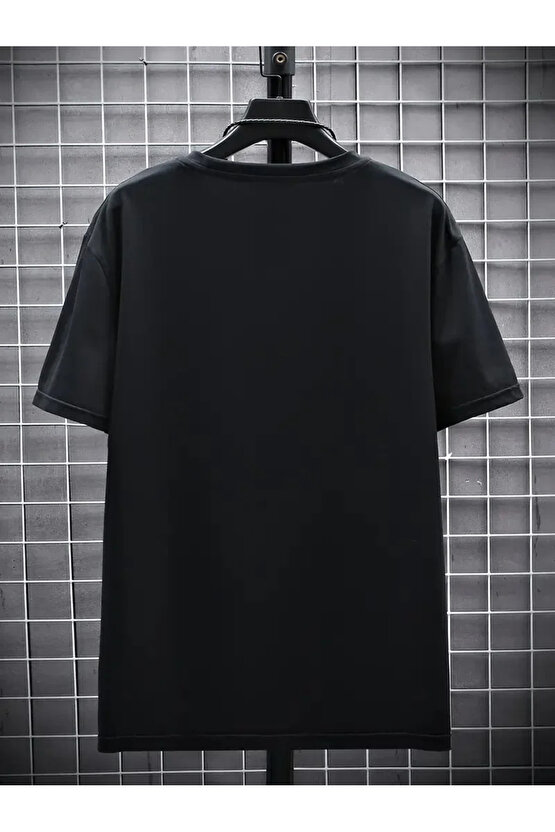 201 Penye Compack FUTRE Baskılı Oversize Kısa Kol Bisiklet Yaka T-shirt - Siyah