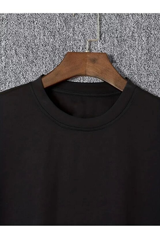 201 Penye Compack I TRIED TO WARN YOU. Baskılı Oversize Bisiklet Yaka T-shirt - Siyah