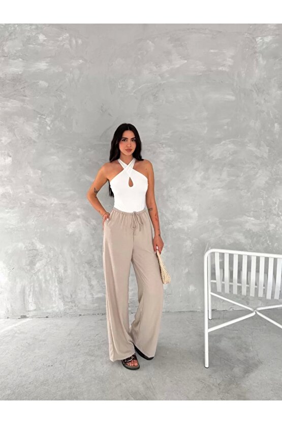 Ayrobin Oversize Kadın Pantalon - Bej
