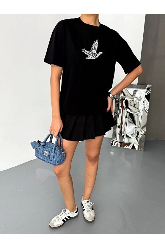 Kısa Kol Baskılı T-shirt - Siyah