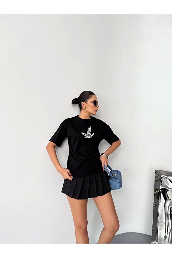 Kısa Kol Baskılı T-shirt - Siyah