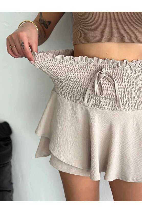 Ayrobin Şortlu Etek - Bej