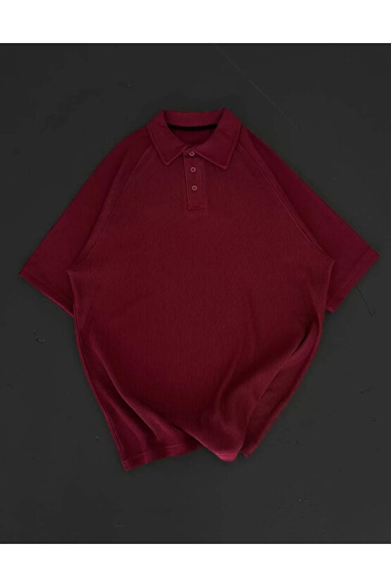 Yakalı Patlı Kısa Kol T-shirt - Bordo
