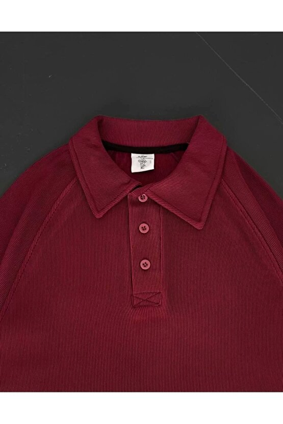 Yakalı Patlı Kısa Kol T-shirt - Bordo