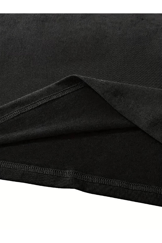 fiyonk Ön Arka baskılı siyah oversize unisex Kısa Kol t-shirt- Siyah