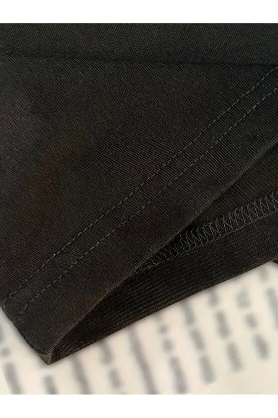 201 Penye Compack Baskılı Oversize Kısa Kol Bisiklet Yaka T-shirt - Siyah