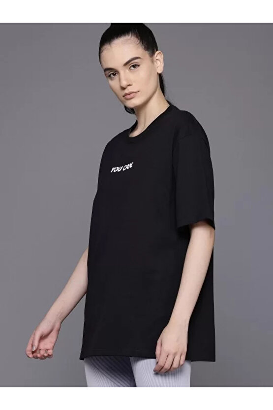 Kadın Baskılı Oversize T-shirt - Siyah