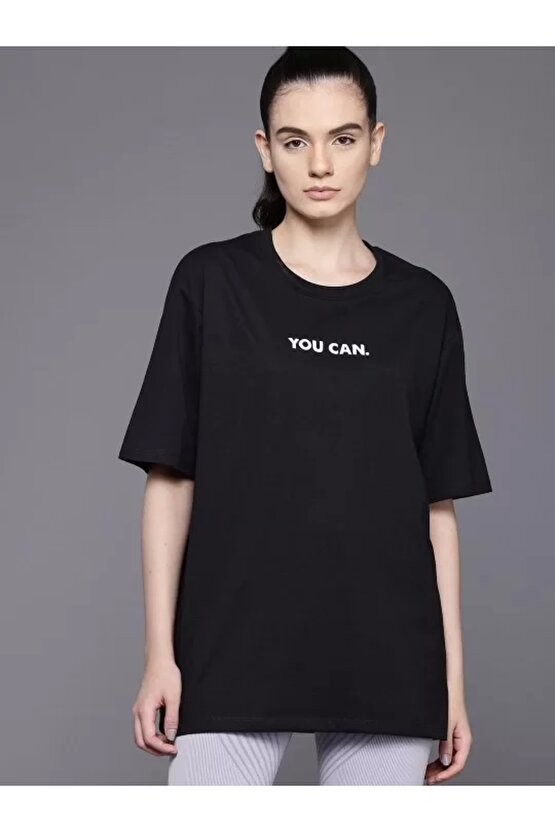 Kadın Baskılı Oversize T-shirt - Siyah