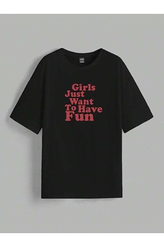 Kadın Baskılı Oversize T-shirt - Siyah