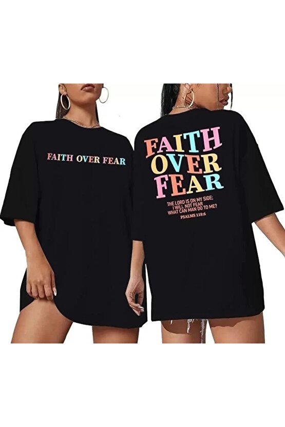 Kadın Baskılı Oversize T-shirt - Siyah