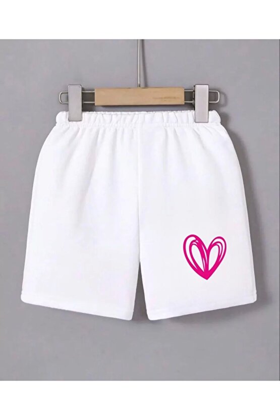 Kadın Beli Lastikli Baskılı Mini Şort - Beyaz