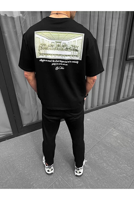 Unisex Baskılı Oversize T-Shirt - Siyah
