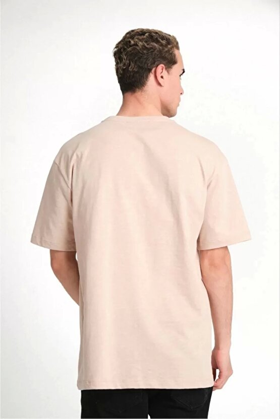 Erkek 241 Düz A Kalite Oversize T-shirt - Bej