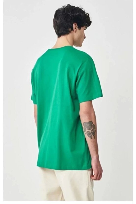 Erkek 241 Düz A Kalite Oversize T-shirt - Yeşil