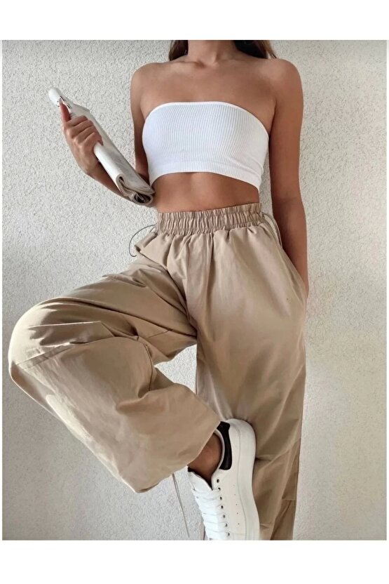 Kadın Cepli Paraşut Pantalon - Bej