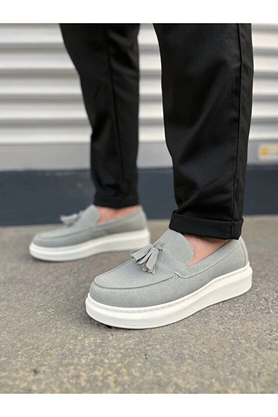 JY154 Blaze Bağcıksız Püsküllü Süet Erkek Günlük Spor Klasik Ayakkabı SBT - Gri