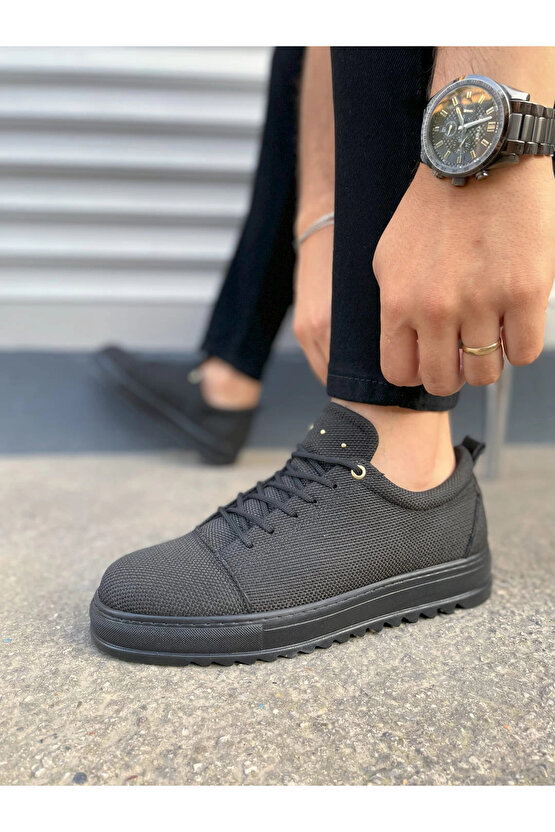 JY152 Cool Bağcıklı Keten Erkek Günlük Spor Klasik Ayakkabı KST - Siyah