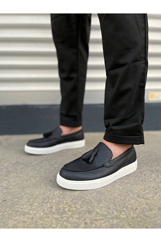 JY153 Bloom Bağcıksız Püsküllü Cilt Erkek Günlük Spor Klasik Ayakkabı CBT - Siyah