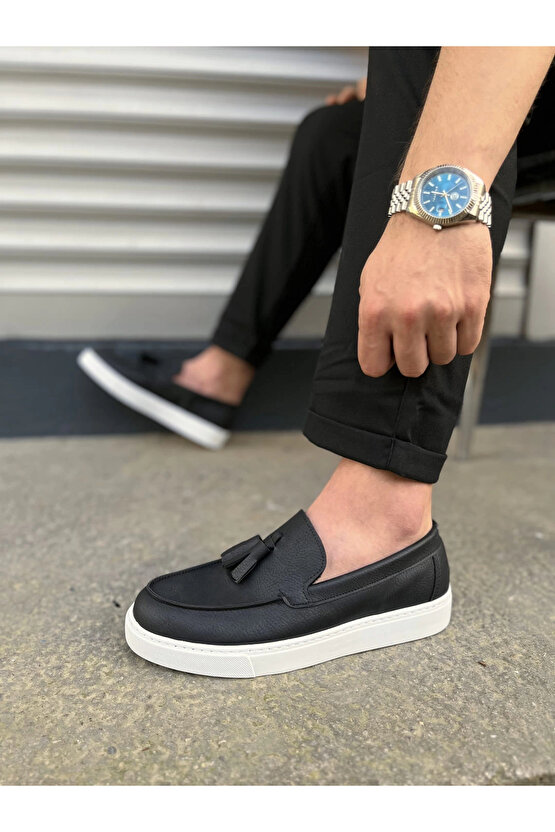 JY153 Bloom Bağcıksız Püsküllü Cilt Erkek Günlük Spor Klasik Ayakkabı CBT - Siyah
